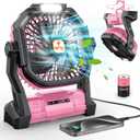 ONLYNEW Portable Fan Rechargeable, 20000mAh Cordless Battery Powered Table Fan with LED Lantern, USB C Battery Operated for Travel Home Camping Tent Office Beach Desk Fishing Pink (Medium)