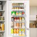 Delamu Adjustable Over the Door Pantry Organizer with Clear Acrylic Panel, 6-Tier Pantry Organization and Storage for Kitchen, Hanging Spice Rack Seasoning Shelves for Cabinet, Easy Install, White