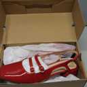 Coutgo Women's Mary Jane Chunky Low Heels Slingback Pumps Closed Square Toe Wedding Dress Shoes (8, Red)