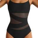EVOCRCO Womens Mesh One Piece Swimsuit Tummy Control Bathing Suit Sexy Push Up Swim Suit Slimming Swimwear, M