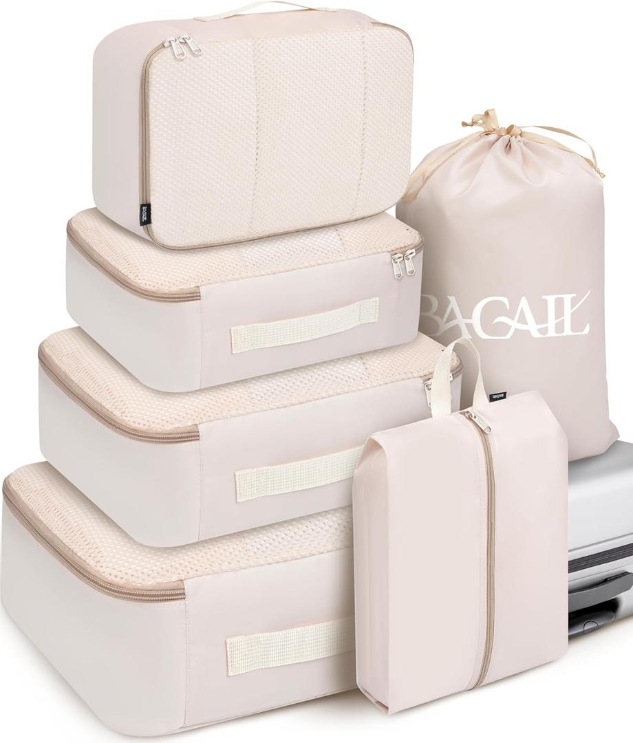 BAGAIL 6 Set Packing Cubes Luggage Packing Organizers for Travel Accessories-Beige BAGAIL 6 Set Packing Cubes Luggage Packing Organizers for Travel Accessories-Beige