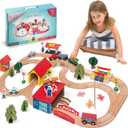 Wooden Train Set - 69 Pieces Wooden Train Tracks & Trains for Kids, Toddler Boys and Girls 3,4,5 Years Old and Up Premium Wood Construction Toys -Fits Thomas, Brio, IKEA, Melissa and Doug