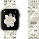 Dsytom Bing Bands Compatible with Apple Watch Band Jewelry Replacement Strap for iWatch Series Ultra 2 10/9/8/7/6/5/4/3/2/1/SE Ultra (Starlight Silver) (42mm Series 10/41mm/40mm/38mm)