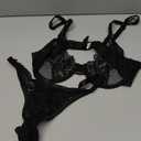 Lilosy Sexy Floral Lace Scallop Underwire Push Up Sheer Lingerie Set Outfits (Medium, Black)