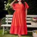 Plus Size Vacation Dresses for Women 2025 Summer Beach Dress Elegant Hollow Out Boho Dress with Pockets (Orange, XL)