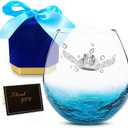 Etchpress Christmas Day Gifts for Mom from Daughter, Tribal Sea Turtle Handmade Engraved Crackle Turquoise Wine Glass for Beach, Gifts for Sea Turtle Lovers Women Men, 18 Ounces