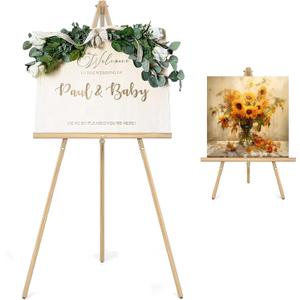 Wooden Easel Stand for Sign,63" Portable Painting Easel, Adjustable Poster Stand with Tripod Easel for Painting, Wedding Sign, Drawing, Canvas, Display Show (Natural)