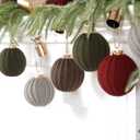 12 Pcs Large 3.15 Inch Farmhouse Christmas Ornaments Burgundy Olive Green Crochet Christmas Balls Modern Handmade Woven Knitted Cotton Brown Baubles for Xmas Tree Rustic Holiday Decor