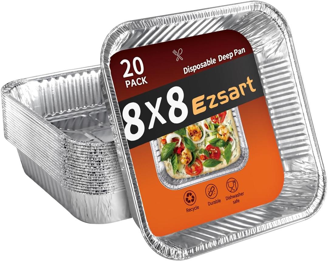 8x8 Aluminum Pans - 20 Pack Disposable Foil Pans, Aluminum Roasting Trays for Holiday Cooking, Parties Meal Prep, Storage, Heating and Baking
