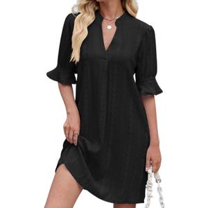 PerZeal Shirts Dress for Women V Neck Short Sleeves Casual Flowy Summer Beach Vacation Shifts (M)