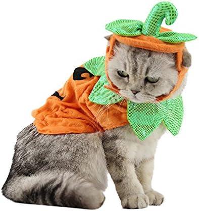 ANIAC Pet Pumpkin Costume Cat Halloween Hat Cloak Sets Puppy Poncho Dog Halloween Cosplay for Kitty Small Medium Sized Dog (Orange)