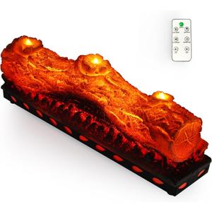Electric Fireplace Logs Realistic Flame Effect with Candle LED Flame Light USB Powered Electric Fireplace Insert Log Remote Control Home Decoration 16 Inches
