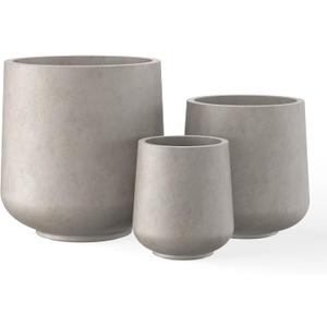 Kante 15.3"+11.6"+8.2" Dia Round Concrete Planter, Large Outdoor Indoor Planter Pots Containers with Drainage Holes and Rubber Plug for Home Garden Patio, Buff Concrete, Set of 3: 15.3" + 11.6" + 8.2" D
