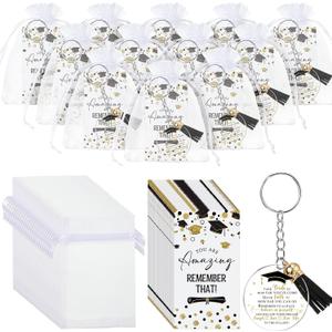 Inbagi 50 Set Graduation Gifts Keychain Class of 2025 Graduation Tassel Keychain Inspirational Cards for Party Favors University College Middle High School Graduate Souvenir Masters Nurse (Black)