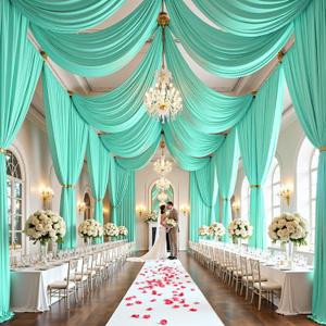 10 Panels 5ft(W) x 20ft(H) Mint Green Ceiling Drapes for Wedding Parties | 20 FT Extra Long Thick Polyester Wrinkle-Free Drapery Tent Decor Decorations for Birthday Party Ceremony Stage Swag