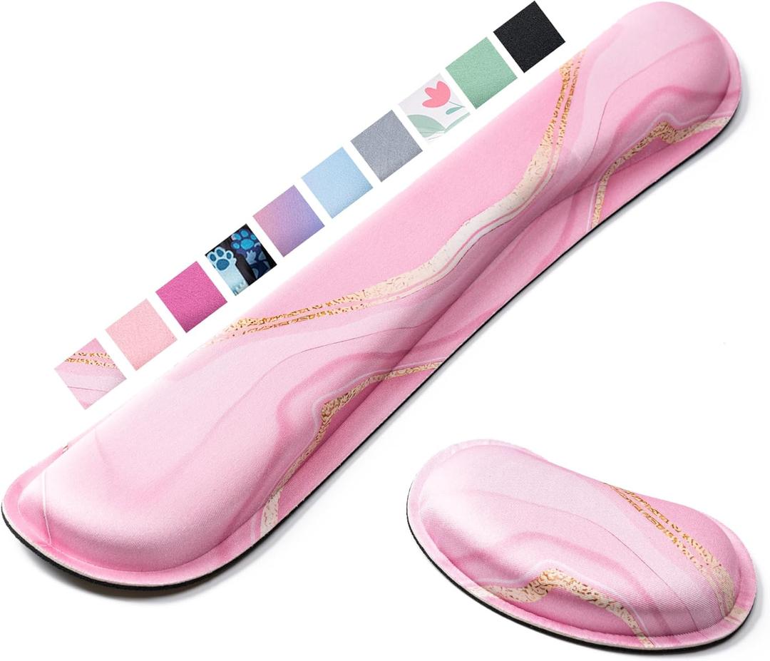 Hoewina Keyboard Wrist Rest,Ergonomic Wrist Rest,Superfine Fabric and Gel Memory Foam Wrist Pad for Computer Keyboard for Easy Typing & Pain Relief, Suitable for Office, Family, Outdoor, Pink Marle