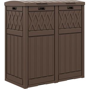 DWVO 76 Gallon Garbage Dual Can, Resin Outdoor Trash Can with Tiered Lid and Drip Tray, Waterproof Trash Bin for Patio, Kitchen, Backyard(Brown)