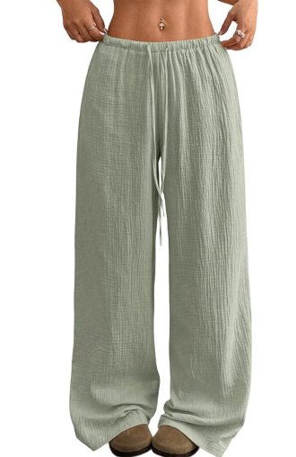 Women’s Wide Leg Palazzo Pants Casual Loose Lounge Pants Beach Trousers with Pockets,S