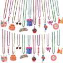 Ecally 48 Pcs Colorful Happy Birthday Beads Necklaces Bulk 33 Inch Cupcake Balloon Beaded Necklaces for Birthday Party Favors