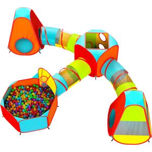 Playz 7pc Kids Play Tent with 1 Big Ball Pit for Babies, 3 Play Tunnel for Toddlers, and 3 Pop Up Tents Playhouse Bundle, Best Birthday Gift for Boys & Girls, Indoor & Outdoor Use Portable Play Center