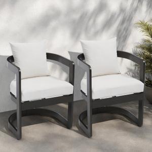 Patio Dining Chairs Set of 2, Modern Outdoor Dining Chairs with Cushions & Backrest, Dining Chairs with Armrests, Metal Outdoor Dining Chair for Garden, Backyard, Lawn & Porch, Beige