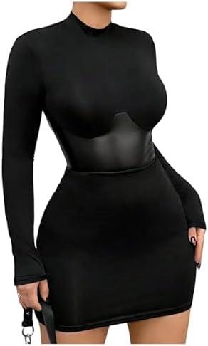 Milumia Women's Mock Neck Corset Mini Dress Y2K Cinched Waist Long Sleeve Bodycon Party Club Going Out Dresses, Medium