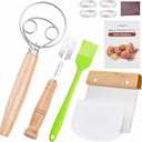 Danish Dough Whisk with Sourdough Scoring Tool, Bread Making Tools and Baking Supplies - Dough Hook Dutch Whisk, Bread Lame, Bench Scraper & Pastry Brush