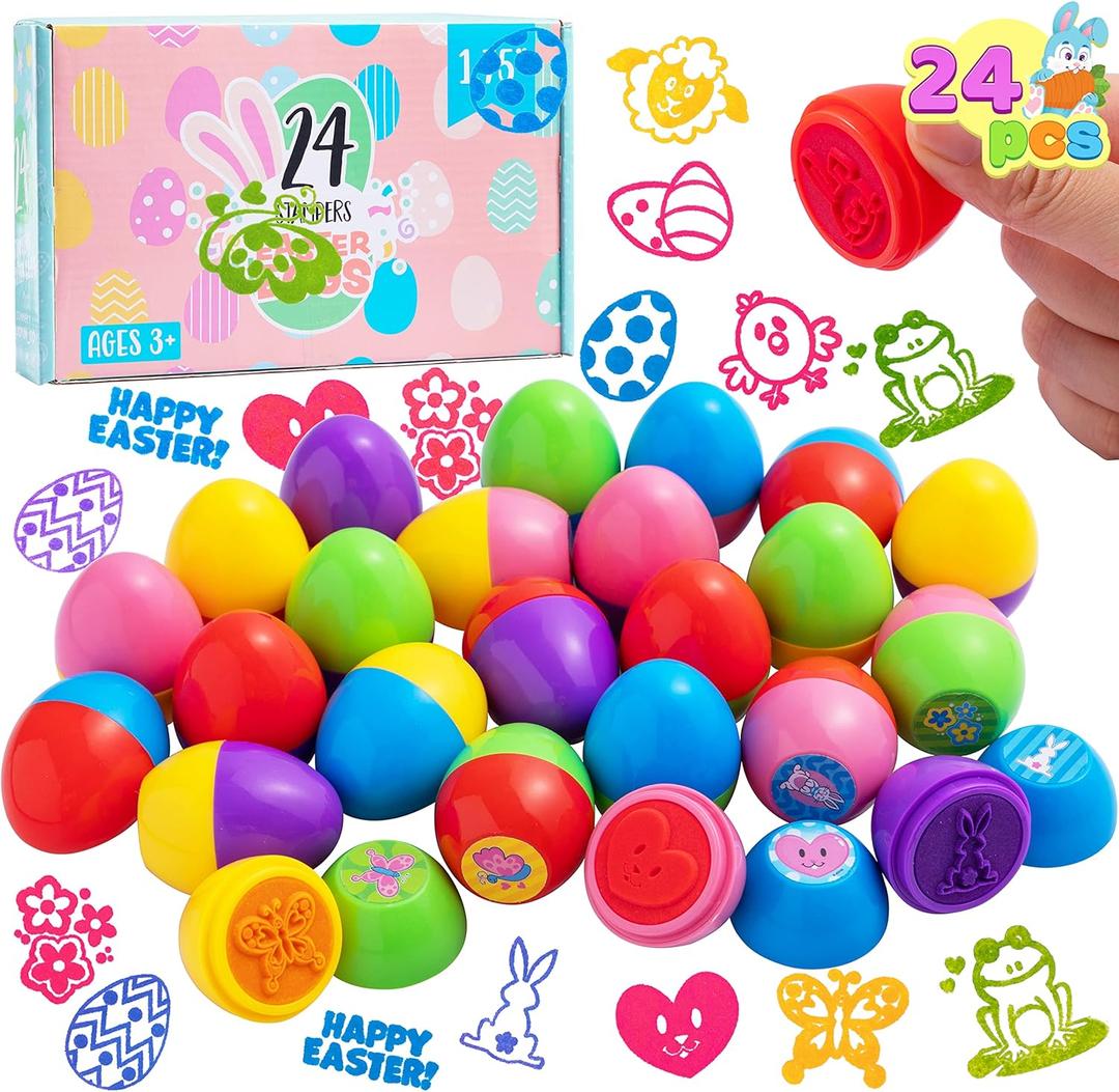 JOYIN 24 Pcs Easter Egg Stampers Toys for Easter Eggs Hunt Game, Basket Stuffers Fillers, Kids Gifts, Party Favor, Self Inking Stamp for Classroom Prize Supplies