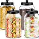 meekoo 4 Set Glass Jars with Black Lids 128 oz Glass Canister Set with Sealed Matte Metal Lid for Kitchen Organizer Food Storage Jars for Candy Coffee Cookies