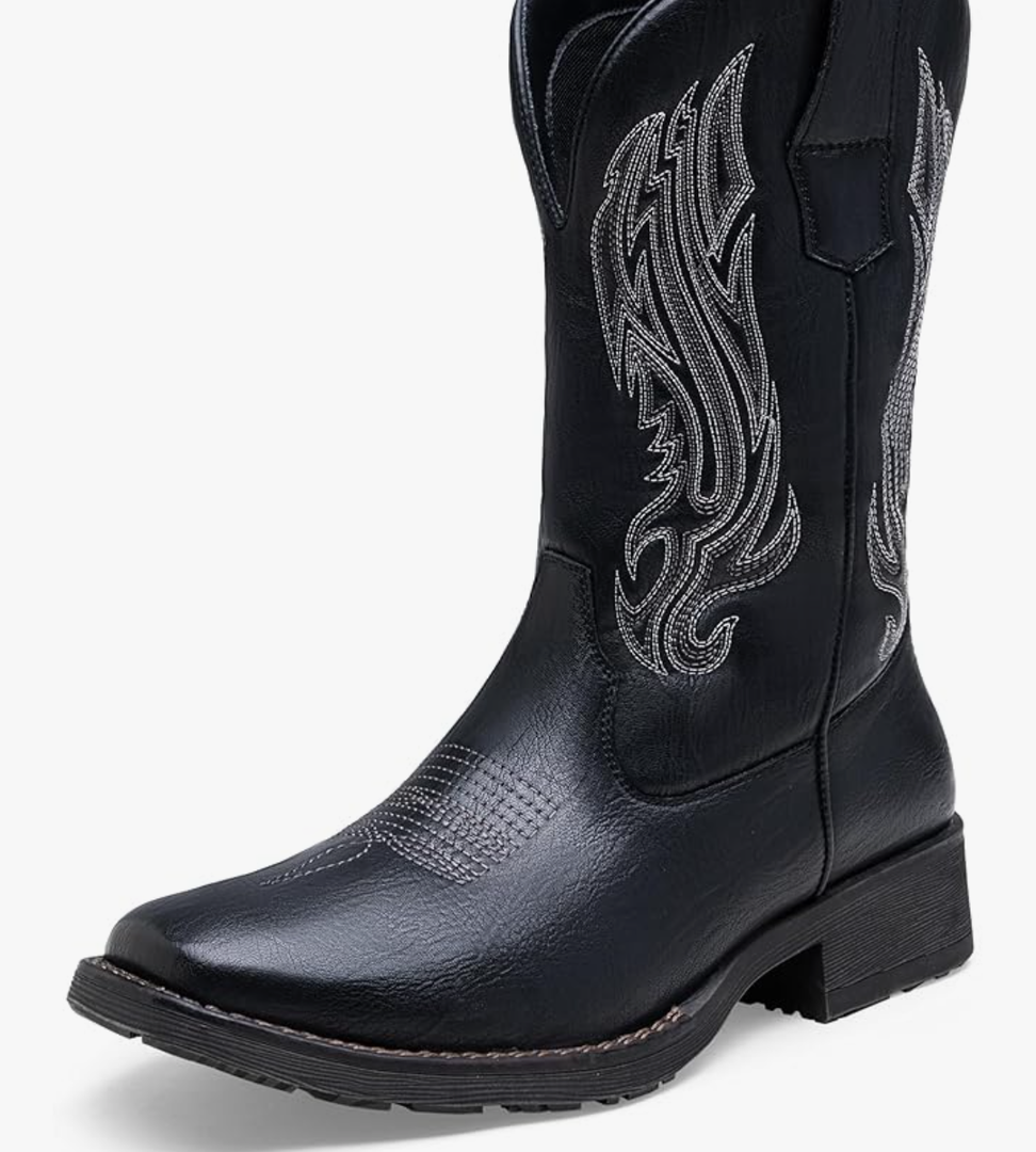 Jousen Cowboy Boots for Men Embroidery Men's Western Boots Retro Square Toe Mens Boots Botas Vaqueras Para Hombre, 10.5