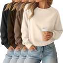 Oakgarden Sweatshirt for Women Soft Crewneck Long Sleeve Pullover Fall Winter Solid Casual Comfy Tops 4 PACK (XL, Black, Brown, Khaki, Cream)