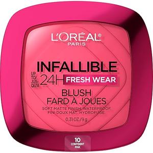 L'Oreal Paris Infallible Up to 24H Fresh Wear Soft Matte Blush, Blendable, LongLasting and Waterproof Cheek Make Up, Confident Pink 10, 0.31 Oz