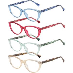 Przene 4 Pack Blue Light Blocking Reading Glasses,Readers for Women and Men with Spring Hinge (Blue/Red/Green/Light Yellow)