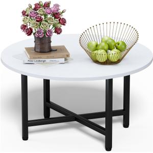 FAMIDGE Coffee Table, 23.6" Coffee Tables for Living Room, Round Coffee Table with Metal Frame, Floor Table for Sitting on The Floor, Home, Office, White, Small 1T