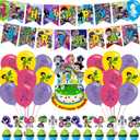 Cartoon Party Decorations, Birthday Party Supplies Includes Banner- Cake Topper - 24 Cupcake Toppers - 18 Balloons