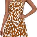 PRETTYGARDEN Womens 2026 Summer Halter Mini Dress Sleeveless Boho Floral Short Sundress Casual Flowy Beach Dresses (Brown, XXL)