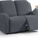 TAOCOCO Recliner Loveseat Slipcover, 6 Pieces Dual Recliner Sofa Covers for 2 Seat Dual Reclining Loveseat Couch, Stretch Soft Jacquard Pattern Furniture Protector with Elasticity (Grey)