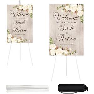 JEAWIWI 2PCS White Easel Stand for Wedding Sign Stand, 66 Inch Lightweight Adjustable Art Poster Stands for Display, Wedding Welcome Sign, White Metal Display Easel with Portable Bag