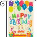 WATINC Happy Birthday Garden Flag Burlap Yard Signs Vertical Double Sided Readable Birthday Cake Banner House Flags Poster Party Decorations Supplies for Indoor Outdoor Lawn 12.4 x 18.2 Inch(Beige) (Multicolor)