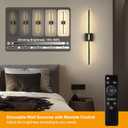 Morauroral 30 Inch Battery Operated Wall Sconces Set of Two, Dimmable Wall Sconces with Remote Control, Black Gold Rechargeable Sconces, LED Sconce Wall Light for Bedroom, Living Room, Bathroom