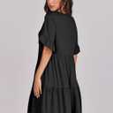 ANRABESS Dresses for Women Summer 2026 V Neck Ruffle Sleeve A Line Tiered Flowy Casual Trendy Mini Beach Dress with Pockets (Black, S)
