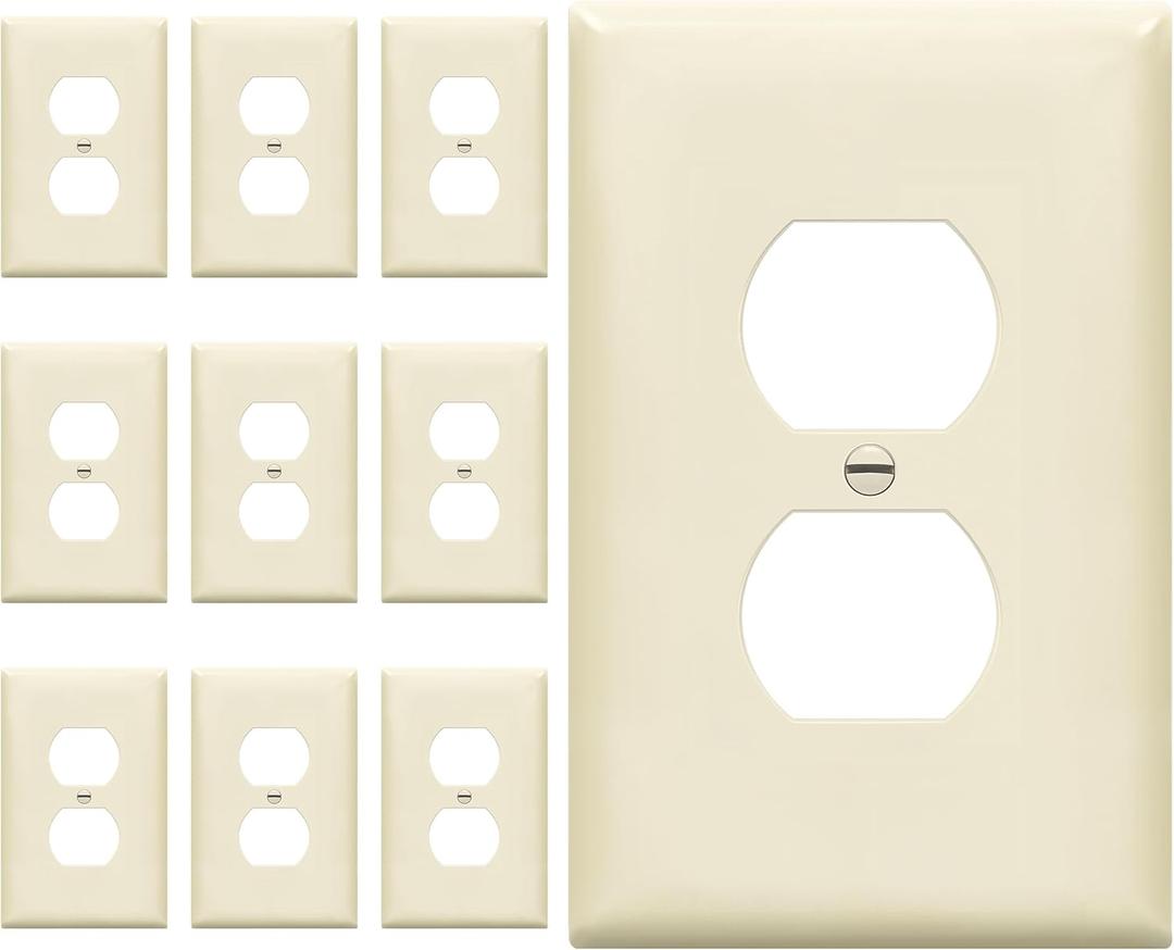 ENERLITES Duplex Receptacle Outlet Wall Plate, Gloss Finish, Midway Size 1-Gang 4.88" x 3.11", Unbreakable Polycarbonate Thermoplastic, UL Listed, 8821M-LA-10PCS, Light Almond, 10 Pack