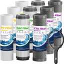 Whole House Water Filter Cartridges 5 Micron 10" x 2.5" PP+GAC+CTO 9 Packs Home Water Filter Replacement Cartridge,Effective Reduces Chlorine Odor,Taste,Water for Healthier Skin,Extra Wrench Supply