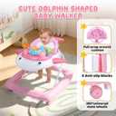 Baby Walker with Wheels, Music and Lights Foldable Baby Walker, 3 Adjustable Heights, Activity Walker for Baby Boy and Girl 6-18 Months, Pink Print