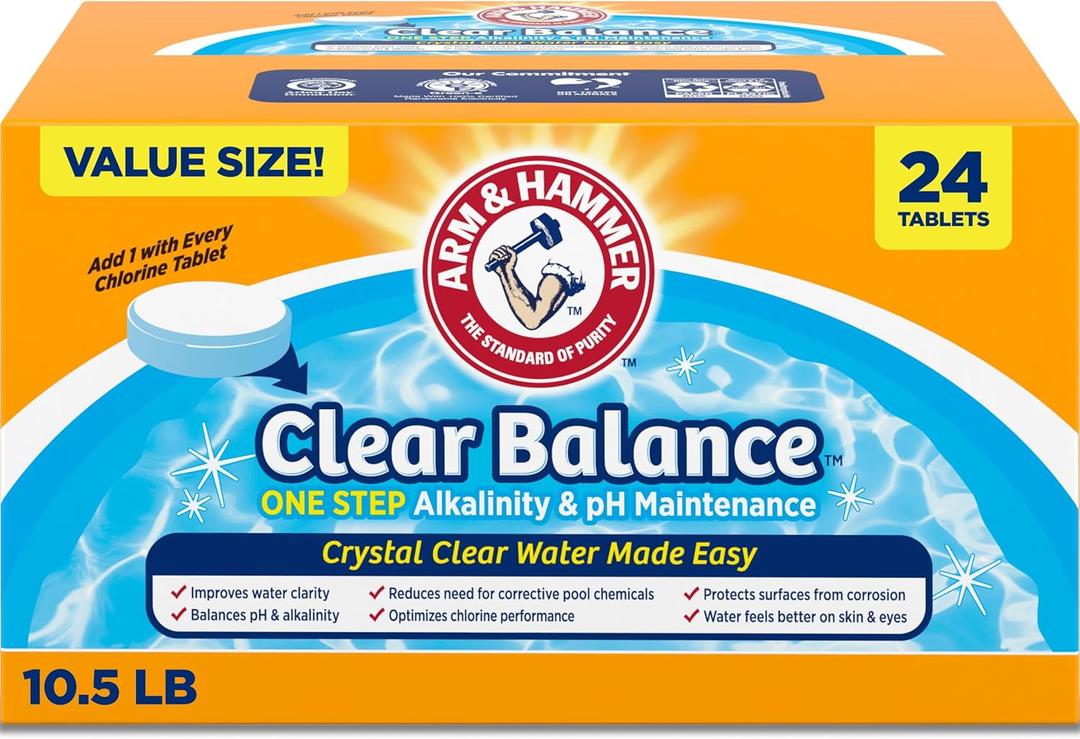 ARM & HAMMER Clear Balance Swimming Pool Alkalinity pH Maintenance Tablets, White, 1 Pack, 24 Count ARM & HAMMER Clear Balance Swimming Pool Alkalinity pH Maintenance Tablets, White, 1 Pack, 24 Count