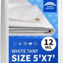 12 Mil Heavy Duty White Tarps 5' X 7', Extra Thick,Durable,Waterproof, UV Resistant, Weatherproof Poly Tarp,with Metal Grommets and Reinforced Edge (Finished Size)-by Raindeway