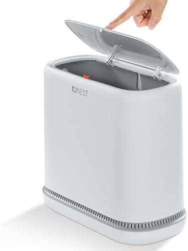 funest Bathroom Trash Can, 3.3 Gallon Slim Trash Can with Lid, Adsorption Garbage Can with Press-Top Lid, Small White Narrow Plastic Trash Bin for Bathroom, Office, Bedroom, Living Room