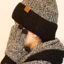 Winter Hats Scarf Set for Men Touchscreen Gloves Warm Knit Beanie Hat Scarves with Fleece Lined Cap (White/Black)