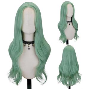 FREE BEAUTY Long Mint Green Wavy Wig for Women 26 Inch Middle Part Curly Wavy Wig Natural Looking Synthetic Heat Resistant Fiber Wig for Daily Party Use