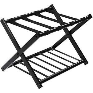 Tangkula Luggage Rack, Folding Metal Suitcase Luggage Stand, Double Tiers Luggage Holder with Shoe Shelf, Luggage Stand for Bedroom, Guest Room, Hotel (Black)